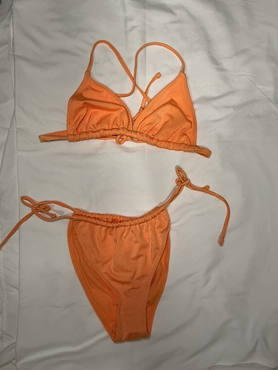 Ninety-Nine Other - Orange Ribbed Tie-Side Bikini Set - Women Intimates & Sleepwear